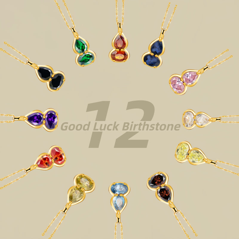 Birthstone Necklace for 12 Months, Lucky Fortune Pendant Birthday Gift for Her