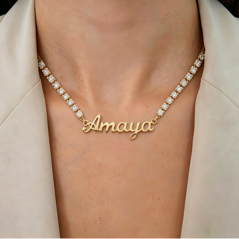 Dainty Personalized Letter Tennis Chain Necklace Custom Jewelry