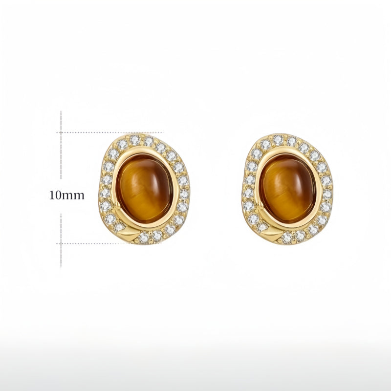 Boucles d'oreilles Œil de tigre naturel — Collection Caramel de Maillard
