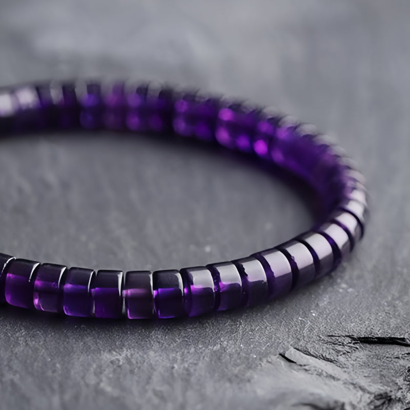Natural Straight Cut Amethyst Tube Beads Bracelet - Purify Negativity, Sharpen Intuition and Clear Mind