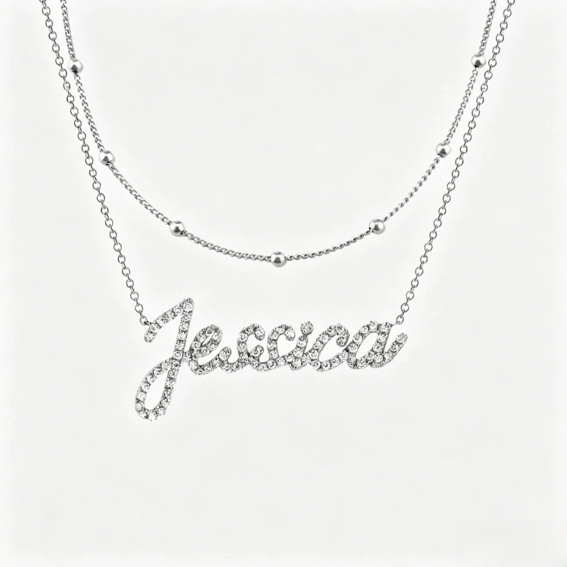 Collier prénom en diamant pavé sur mesure | Collier lettre de luxe minimaliste en argent sterling 925