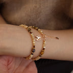 Tiger Eye & Shell Bead Bracelet for Women, Adjustable Extension Chain with Leaf Pendant