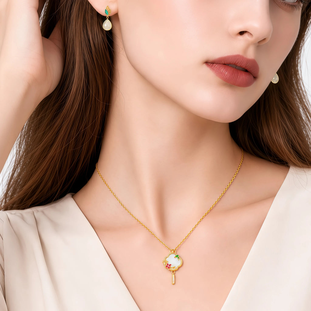 Blooming Begonia Hetian Jade Pendant Necklace - Joy & Good Fortune