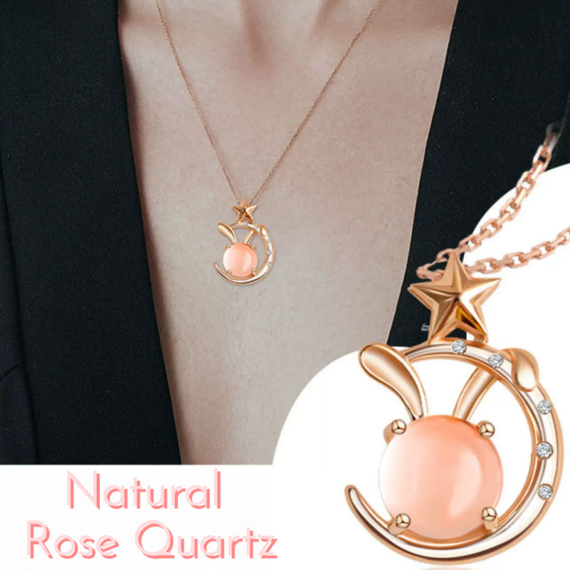Blush Moon Rabbit Natural Crystal Necklace