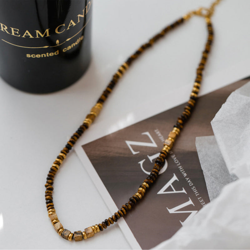 Natural Tiger Eye Stone Necklace — Fashionable Light Luxury Layered Choker Necklace