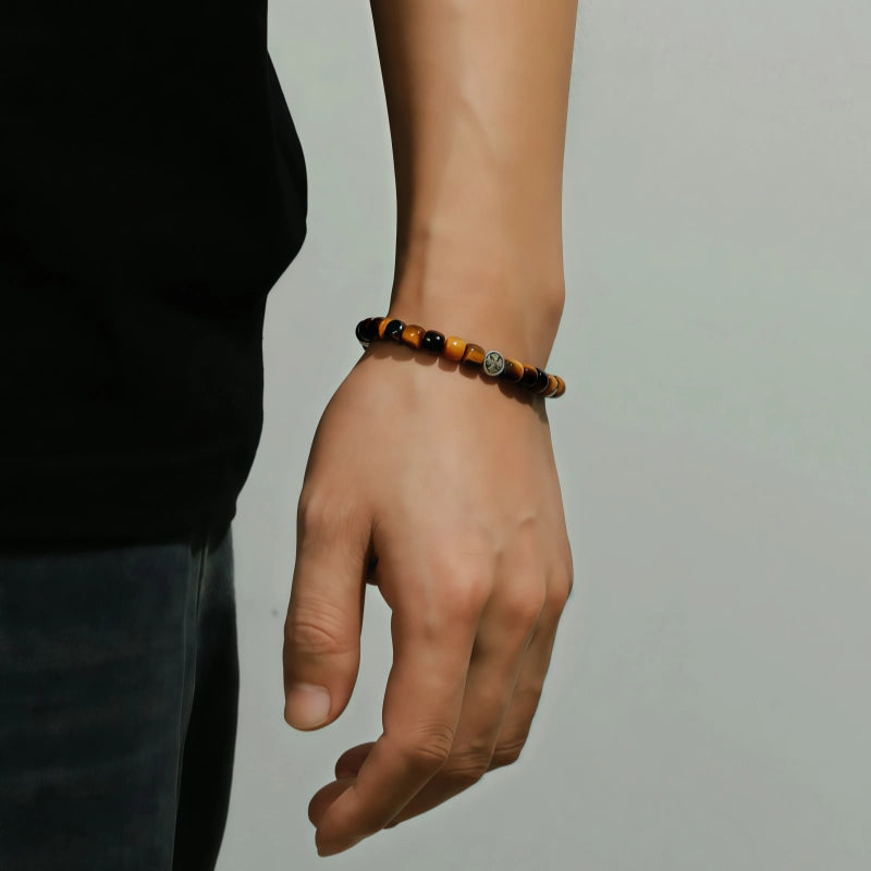 Bracelet en pierre naturelle Œil de tigre S925, Cadeau de Saint-Valentin pour petit ami