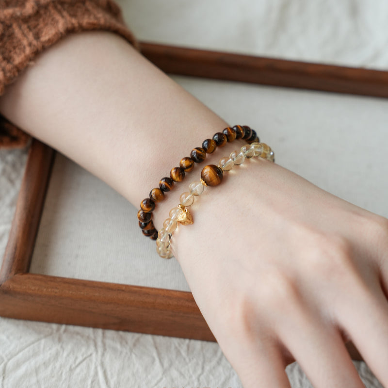 Bracelet Citrine naturelle et Œil de tigre - Attire la richesse et transforme la chance