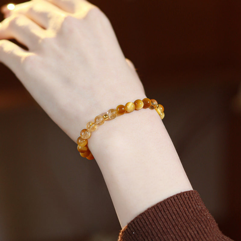 Golden Tiger Eye & Citrine Bracelet — 7A Grade Fortune Crystal Bracelet for Women