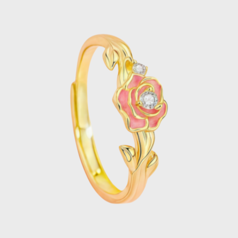 Luminous Enamel Pink Rose Ring - Love Ring