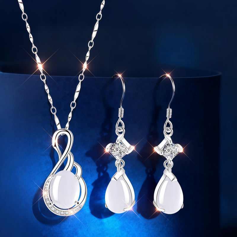 Vintage White Chalcedony 3‑Piece Jewelry Set - Wisdom