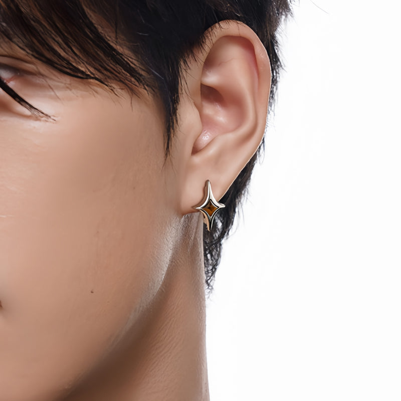 Unisex Tiger Eye Star Hoop Earrings — Minimalist Niche Crystal for Fortune & Good Luck