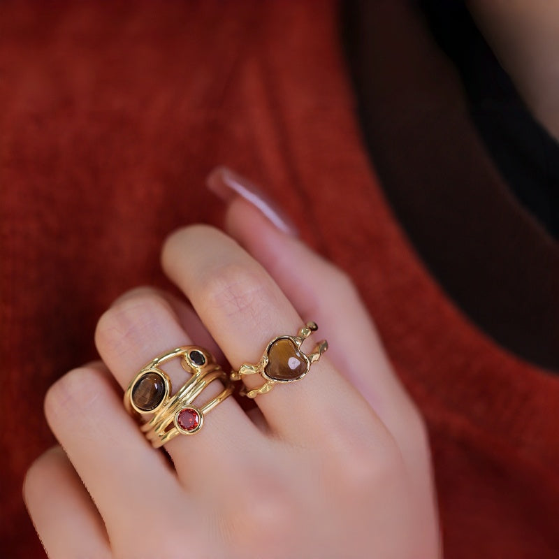 Tiger Eye Heart Ring - Calm the Mind & Ward Off External Disturbances