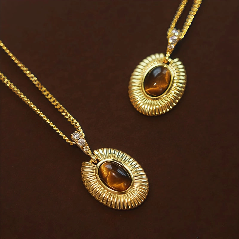 Collier en pierre naturelle Œil de tigre, chaîne pour femme vintage style Maillard