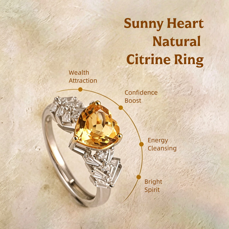 Sunny Heart Citrine Natural Crystal Ring - Golden Light, Lasting Luck