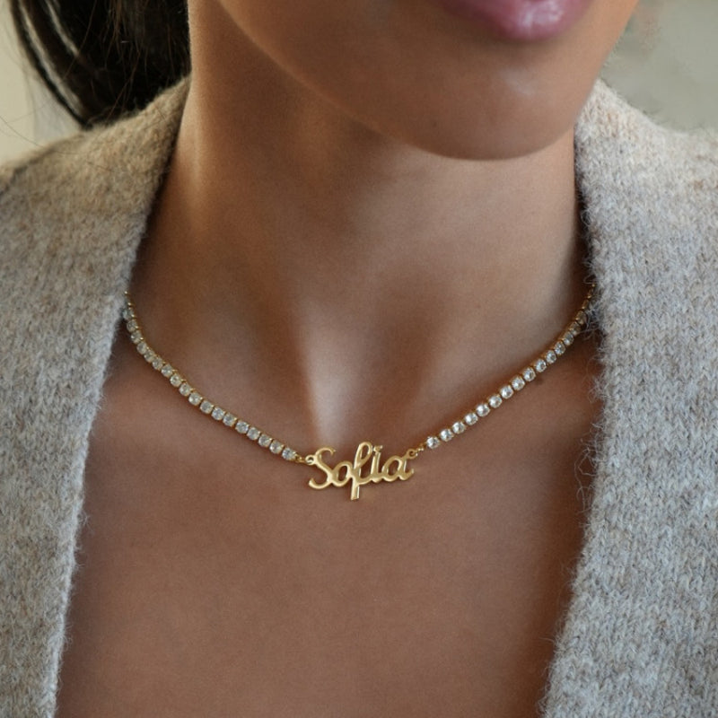 Dainty Personalized Letter Tennis Chain Necklace Custom Jewelry
