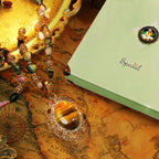 Collier Pull Œil de Tigre & Tourmaline Luxe Léger Tons Maillard Femme Robuste Long