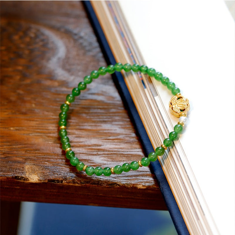 Bracelet en jade Hetian naturel Lotus Éclat Pur