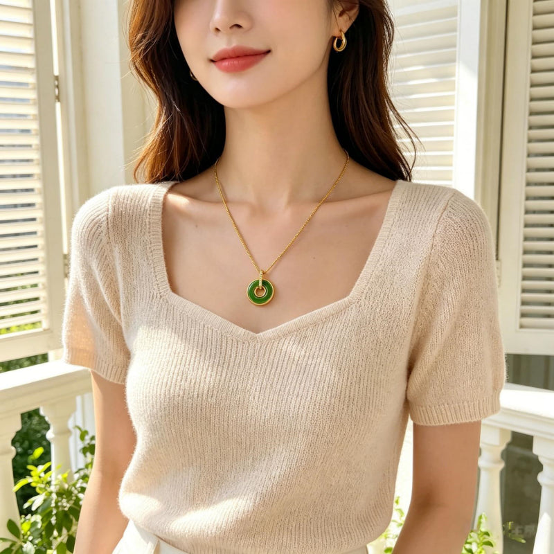 Collier Pendentif de Sécurité Ping An, Chaîne de Chandail en Jade de Luxe Léger Minimaliste pour Femmes