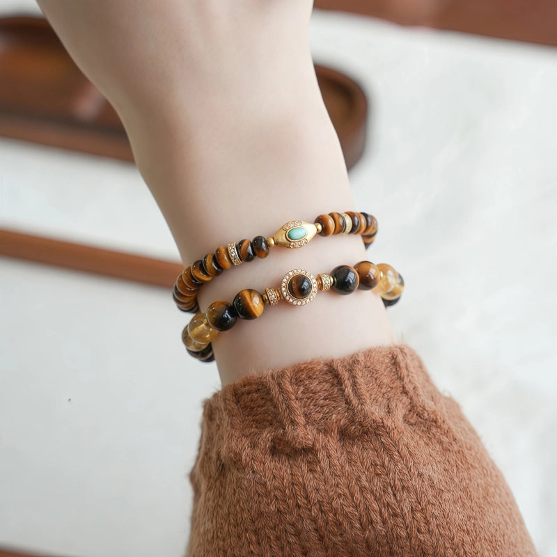 Natural Tiger Eye Stone Bracelet, 925 Silver Gold Plated Couple's Bracelet