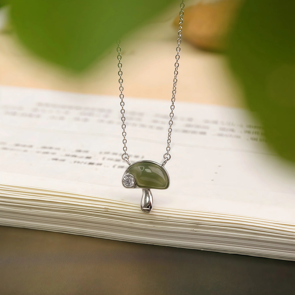 Womens Tiny Mushroom Necklace - Serenity & Protection
