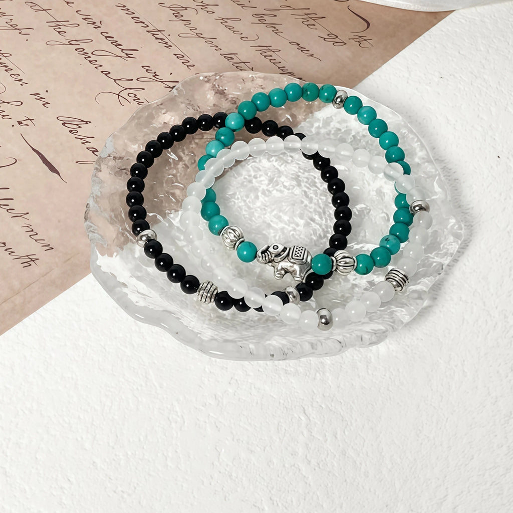 Vintage  Natural Gemstone  Beaded Bracelet - Clarity & Peace