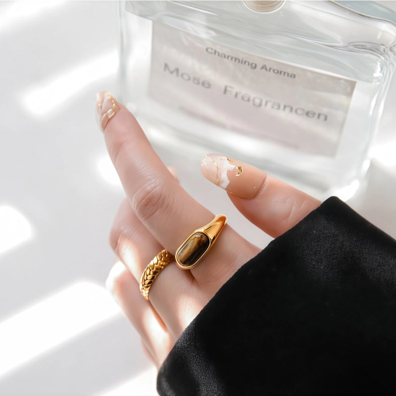 Natural Tiger Eye Stone Ring With Retro Saddle And High-end Design