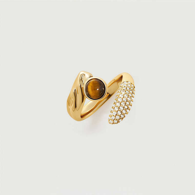 Bague Œil de Tigre Naturel, Zircon de Luxe Léger, Design Niche, Bague Ouverte pour Index