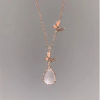 Collier Papillon Goutte de Quartz Rose - Attirez l'Amour et l'Énergie Douce