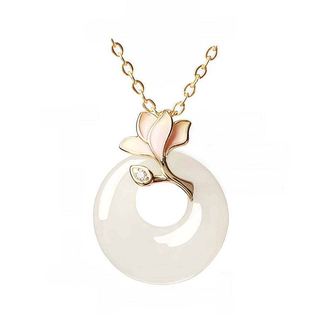 Elegant Magnolia Hetian Jade Peace Donut Necklace - Peace & Bliss