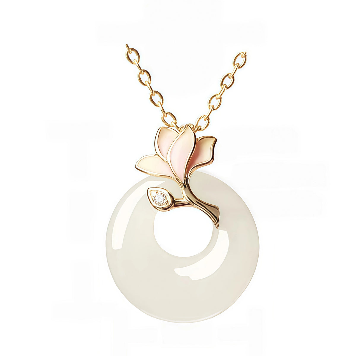Elegant Magnolia Hetian Jade Peace Donut Necklace - Peace & Bliss