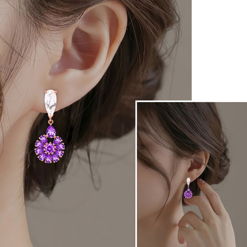 Natural Amethyst Color Treasure Pure Silver Luxury Earrings