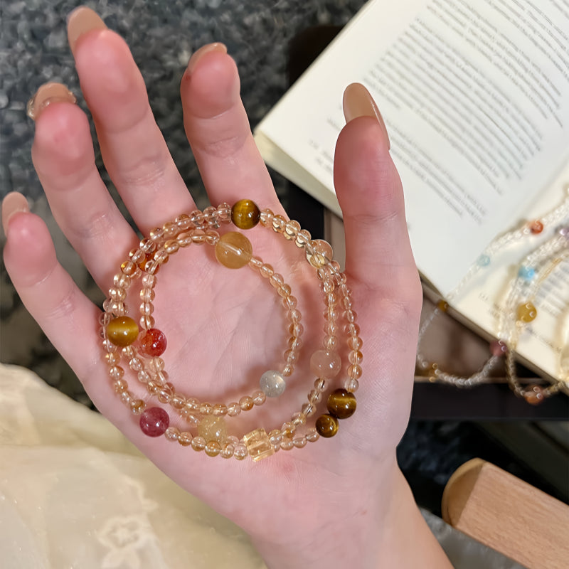 Natural Yellow Crystal Multi Treasure Lucky Multi Circle Bracelet - Positive Energy and Lasting Luck