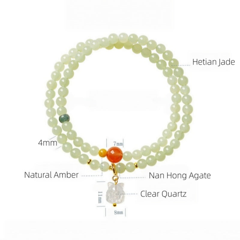 Spirit Fox Hetian Jade Bracelet - Protective Aura of Serenity and Good Fortune