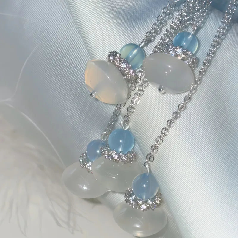 Natural Aquamarine & Agate Necklace - Balances Water Element, Improves Communication, Calms Mood