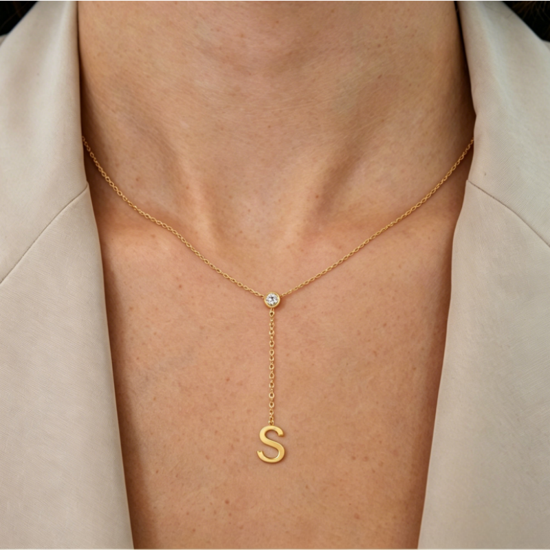 Y-Neck Custom Initial Necklace Adjustable Versatile Personalized Choker