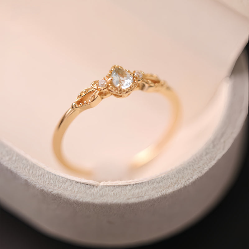 Delicate Teardrop Natural Aquamarine Ring - Positive Energy