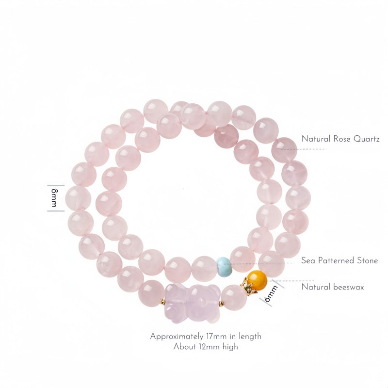 Natural Pink Crystal Bear Double Circle Crystal Bracelet