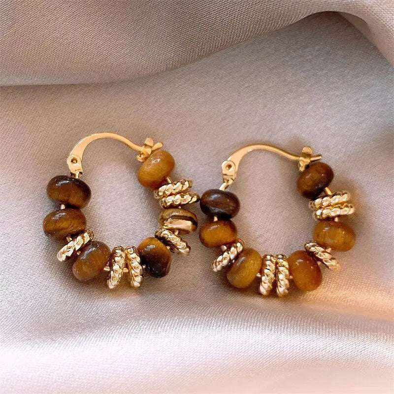 Boucles d'oreilles Œil de tigre naturel, perles carrées Maillard, boucle Resolve - Attire la richesse
