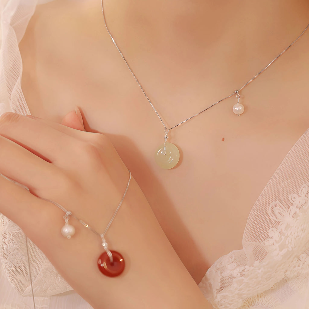 Natural Stone Ping An Kou Charm Necklace - Peace & Unity