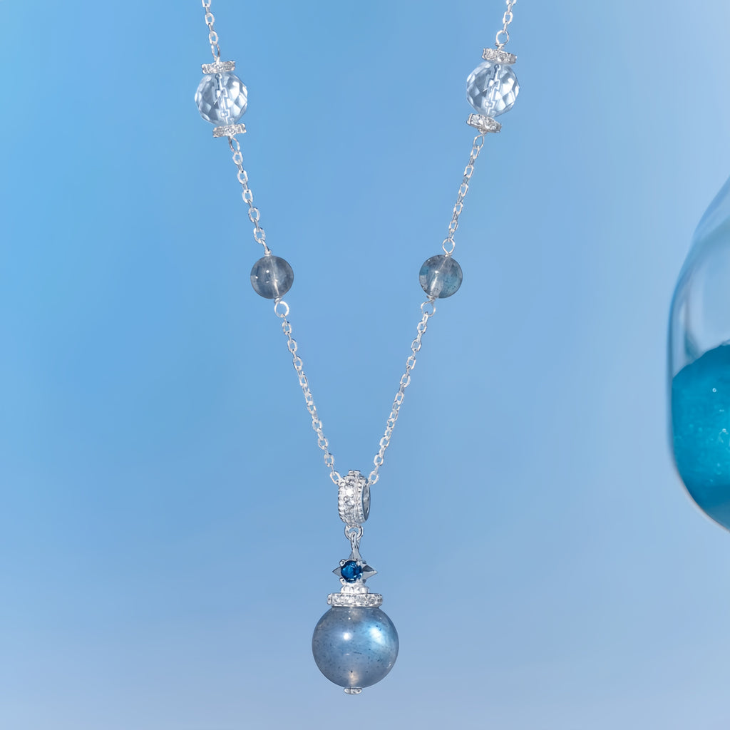 Ensemble Collier et Boucles d'Oreilles Pierre de Lune Grise & Quartz Transparent – Apaise les Émotions, Purifie l'Aura