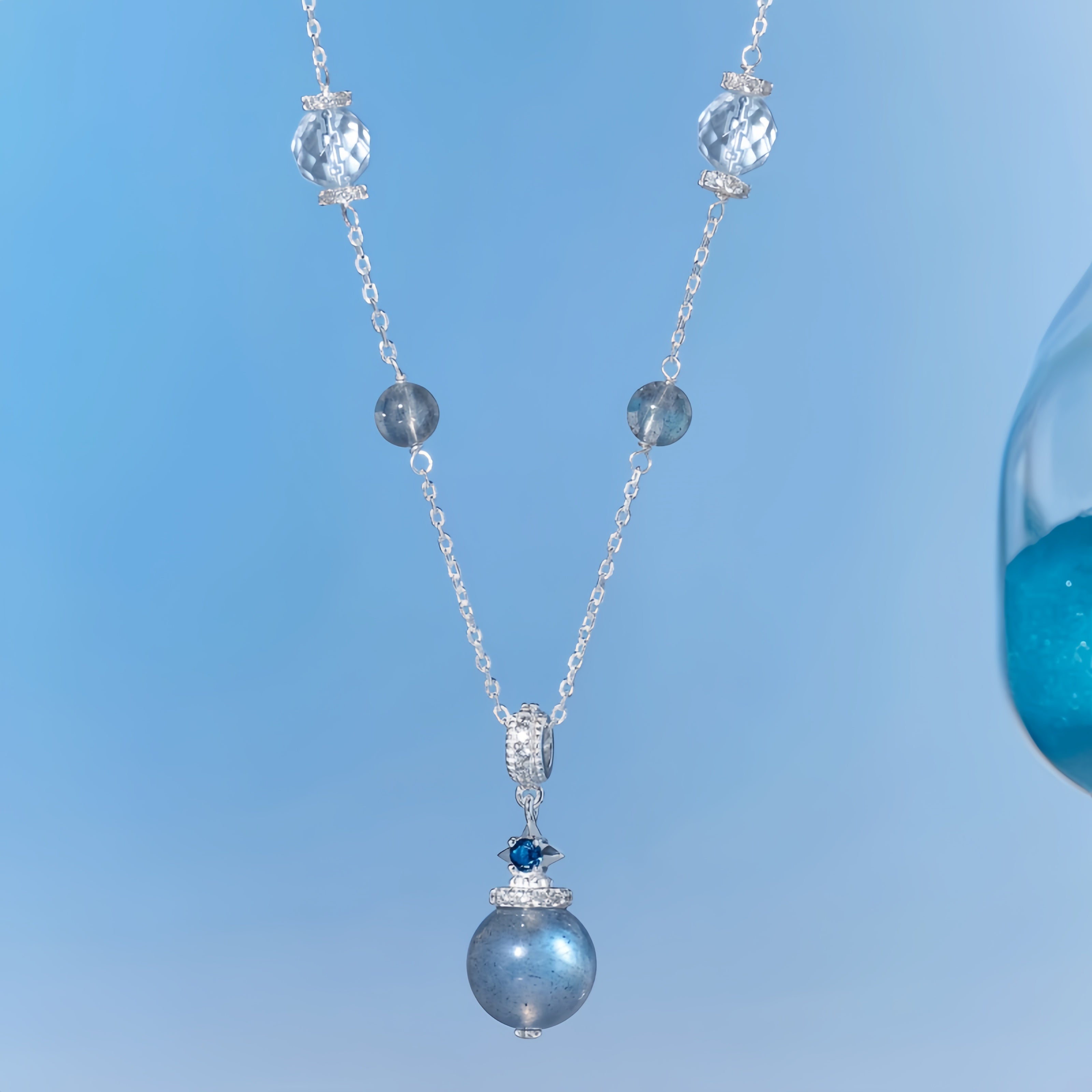 Ensemble Collier et Boucles d'Oreilles Pierre de Lune Grise & Quartz Transparent – Apaise les Émotions, Purifie l'Aura