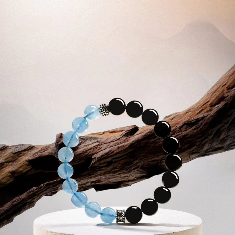 Bracelet Aigue-Marine et Obsidienne Guérison Océanique