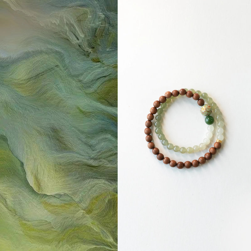 Natural Hetian Jade & Sandalwood Bracelet– Ground Spirit, Purify Aura, Attract Peace