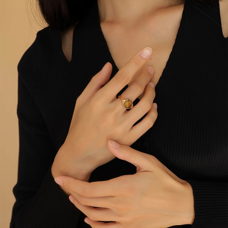 Bague en pierre naturelle Œil de tigre, lave S925 irrégulière - Cadeau de Saint-Valentin