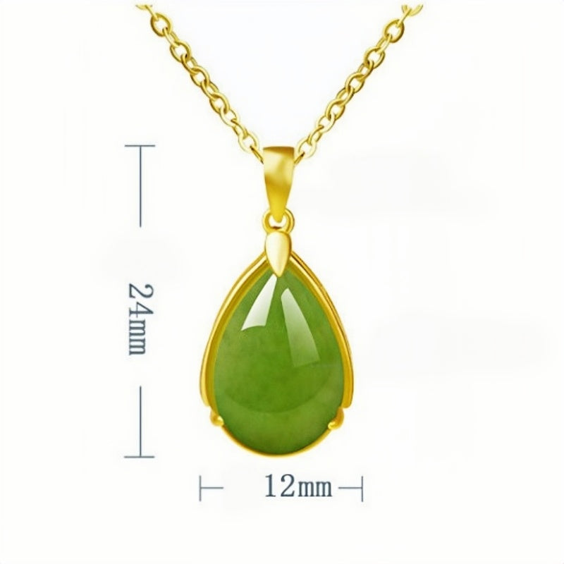 Élégant collier en jade Hetian naturel en forme de goutte