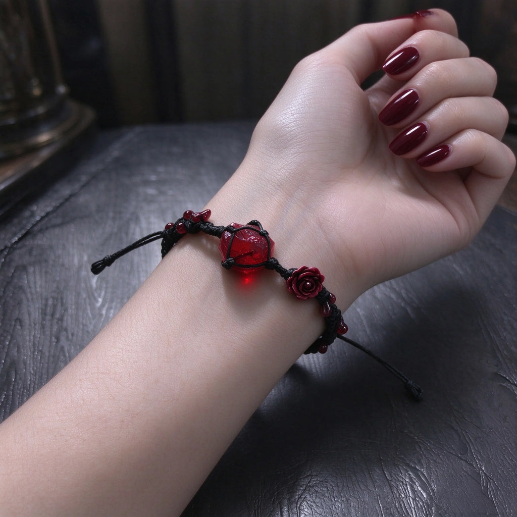 Red Rose Garnet Macrame Bracelet - Vitality & Devotion Energy Healing