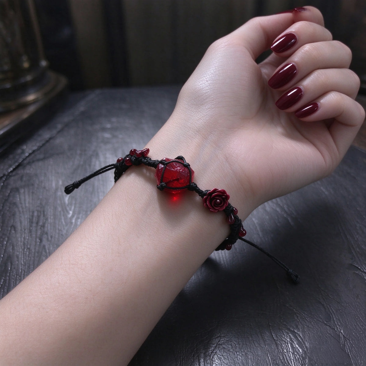 Red Rose Garnet Macrame Bracelet - Vitality & Devotion Energy Healing