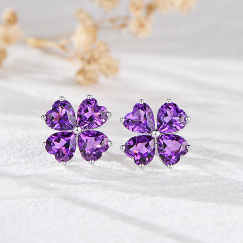 Four-Leaf Clover Natural Crystal Earrings — Gift for Mom