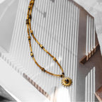Collier en perles de bois massif et pierre naturelle œil de tigre — Dieu gardien du soleil