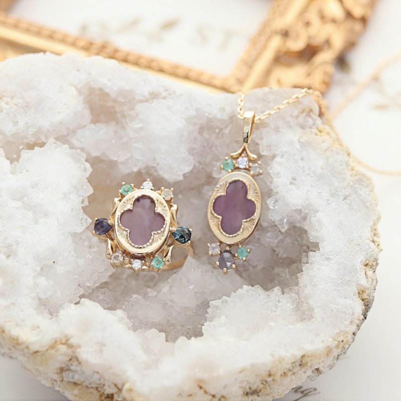 Amethyst Necklace & Ring Set - Attracts Supportive Connections